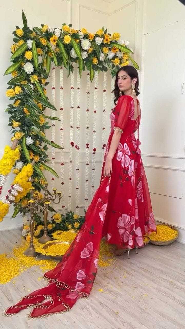 Ynf Georgette RIN157 197 Gowns Plus Size Collections Wholesale Georgette Gown Wedding Gown Red Gown Manufacturer