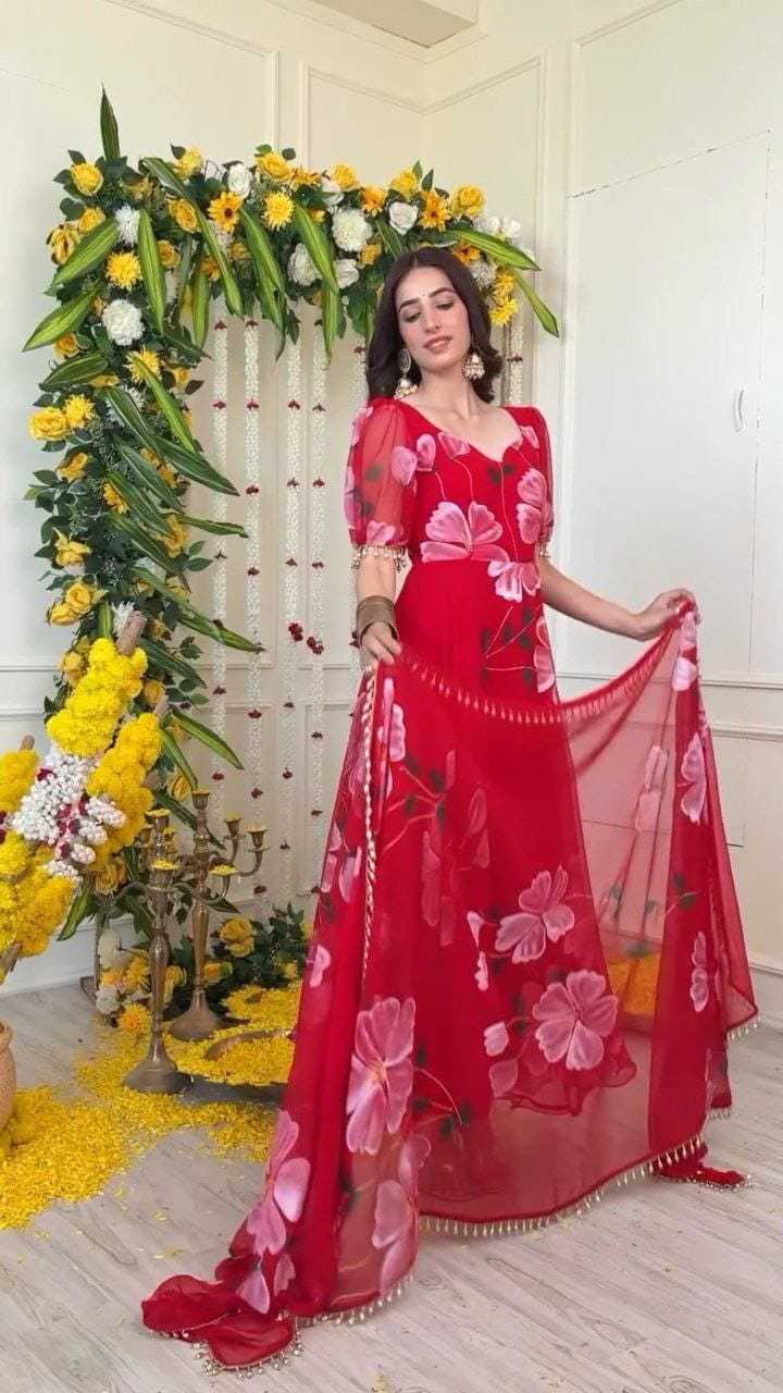 Ynf Georgette RIN157 197 Gowns Plus Size Collections Wholesale Georgette Gown Wedding Gown Red Gown Manufacturer
