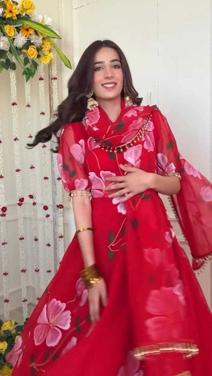 Ynf Georgette RIN157 197 Gowns Plus Size Collections Wholesale Georgette Gown Wedding Gown Red Gown Manufacturer