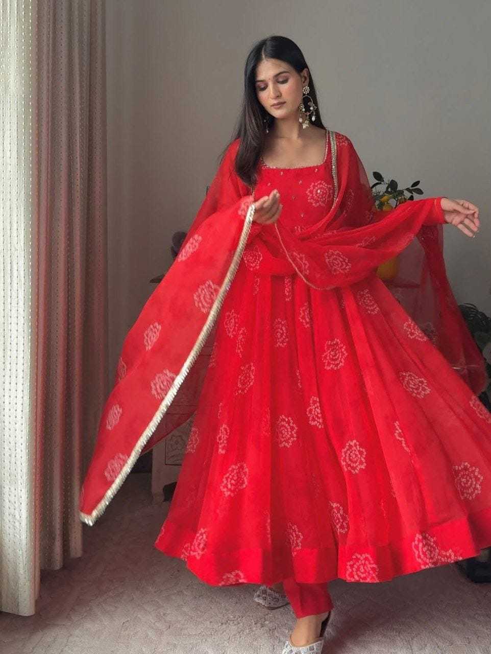 Ynf Georgette RIN157 198 Gowns Plus Size Collections Wholesale Party Gowns Georgette Gown Red Gown Manufacturer