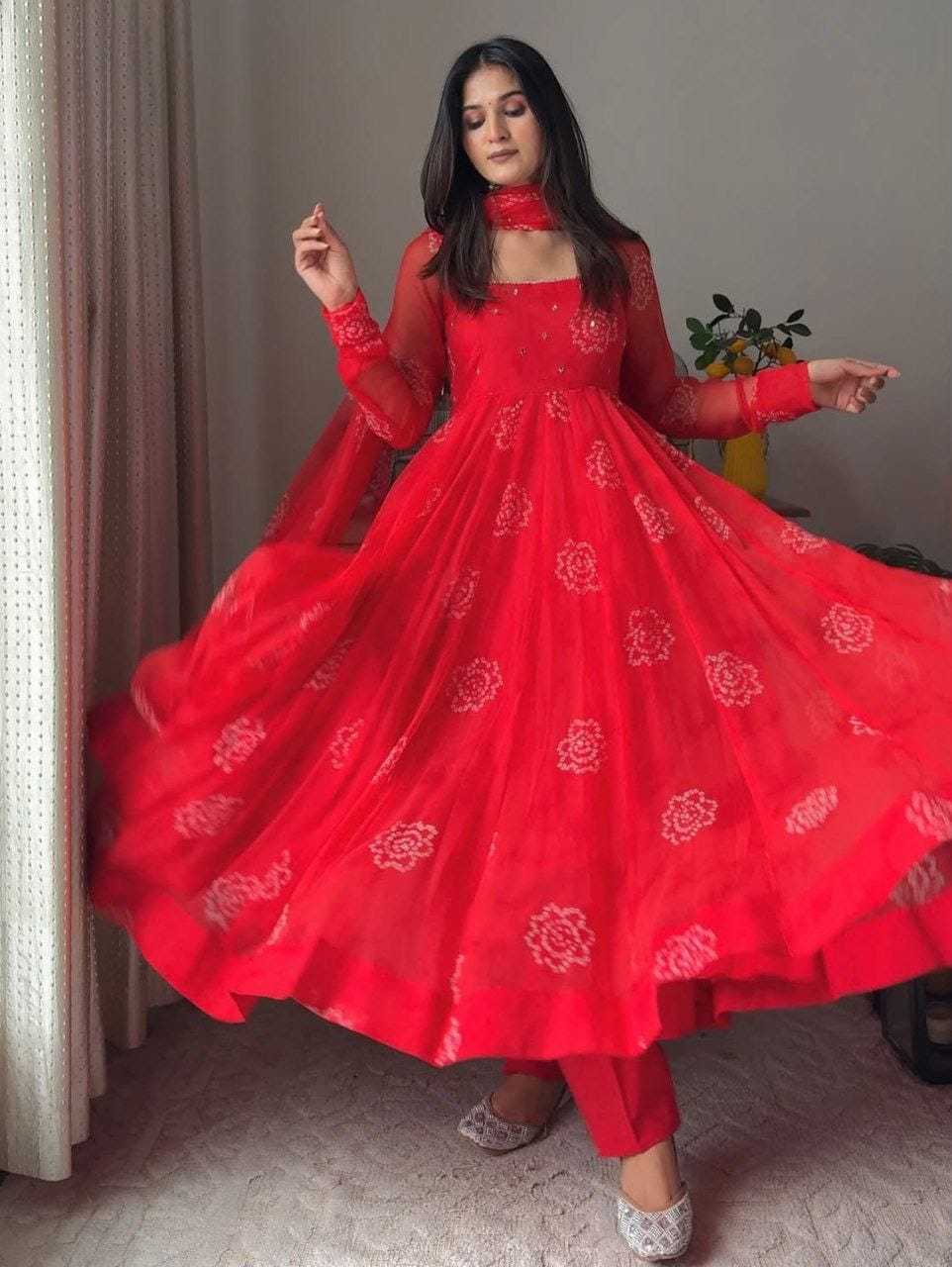 Ynf Georgette RIN157 198 Gowns Plus Size Collections Wholesale Party Gowns Georgette Gown Red Gown Manufacturer