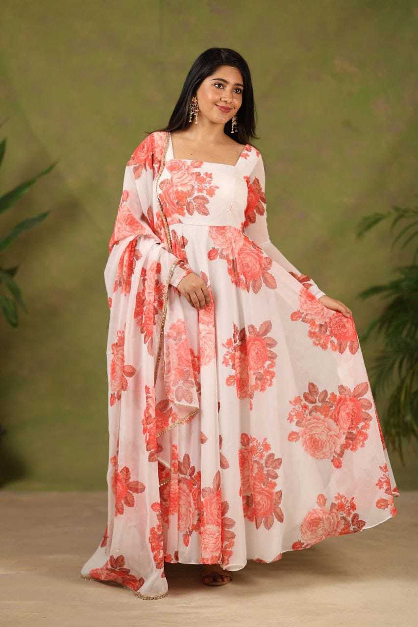 Ynf Georgette RIN157 205 Gowns Festive Collections Plus Size Collections Wholesale Printed Gowns Georgette Gown Onam Collections Manufacturer