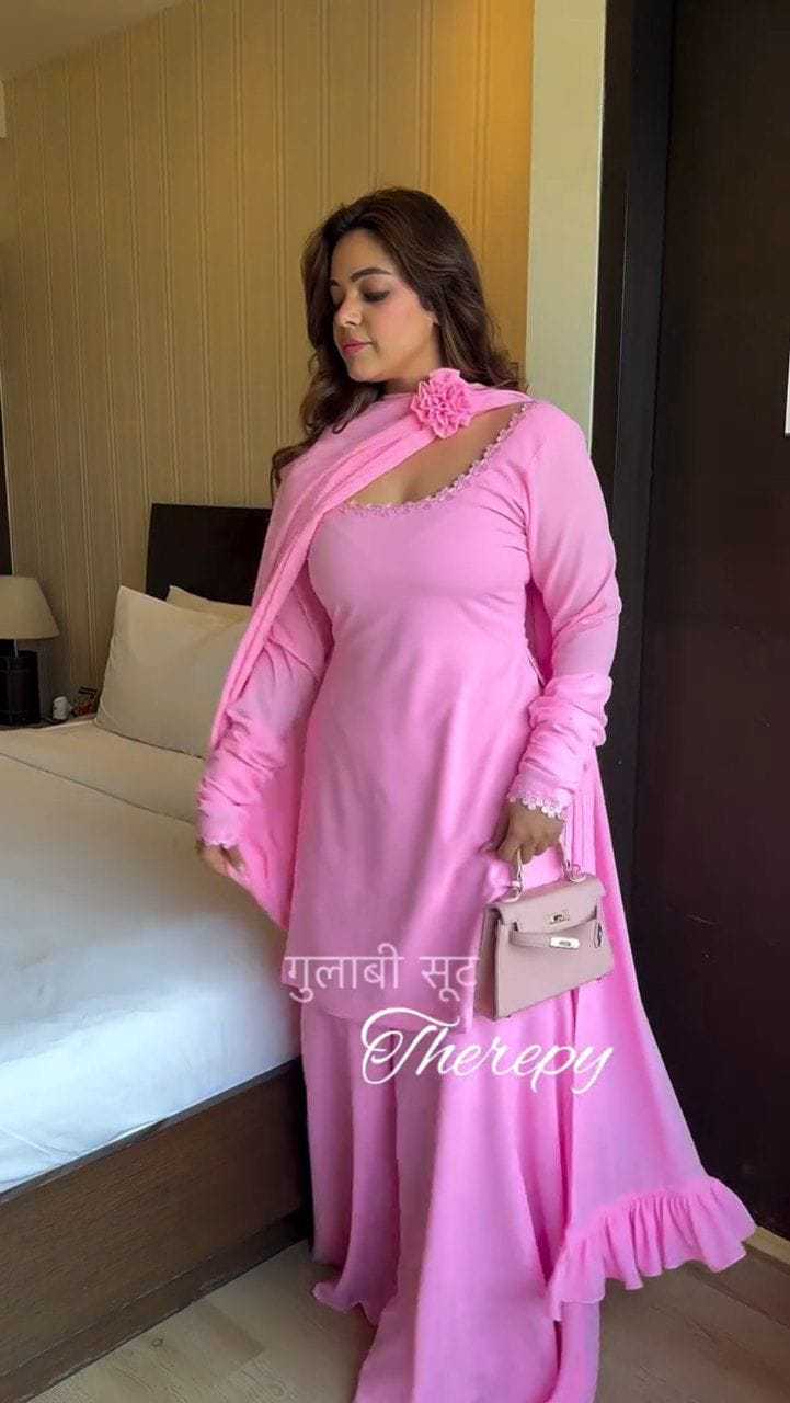 Ynf Georgette RIN157 2106 Suits & Dresses Plus Size Collections Wholesale Palazzo Suit Georgette Suit Pink Salwar Suit Manufacturer