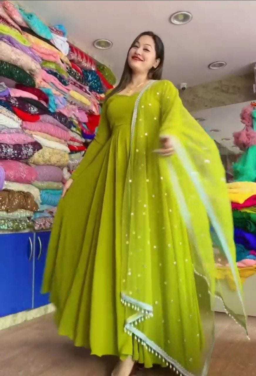 Ynf Georgette RIN157 2109 Gowns Plus Size Collections Wholesale Georgette Gown Designer Gowns Green Gown Manufacturer