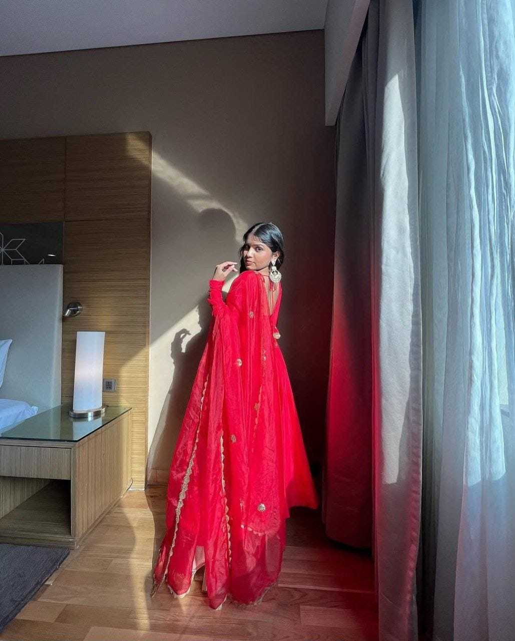 Ynf Georgette RIN157 2110 Gowns Plus Size Collections Wholesale Party Gowns Georgette Gown Red Gown Manufacturer