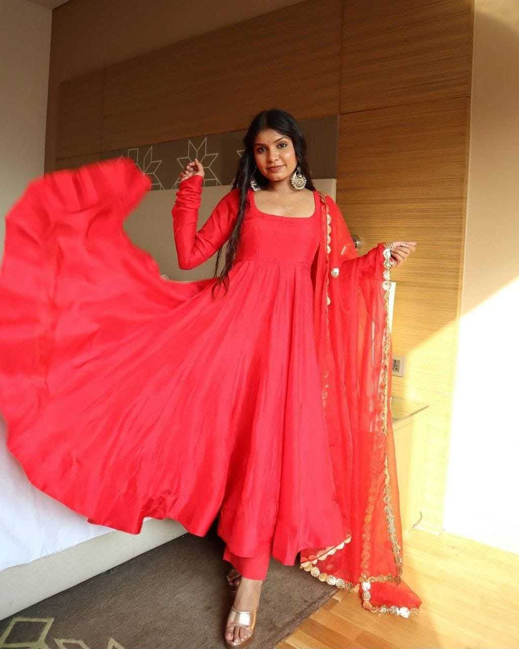 Ynf Georgette RIN157 2110 Gowns Plus Size Collections Wholesale Party Gowns Georgette Gown Red Gown Manufacturer