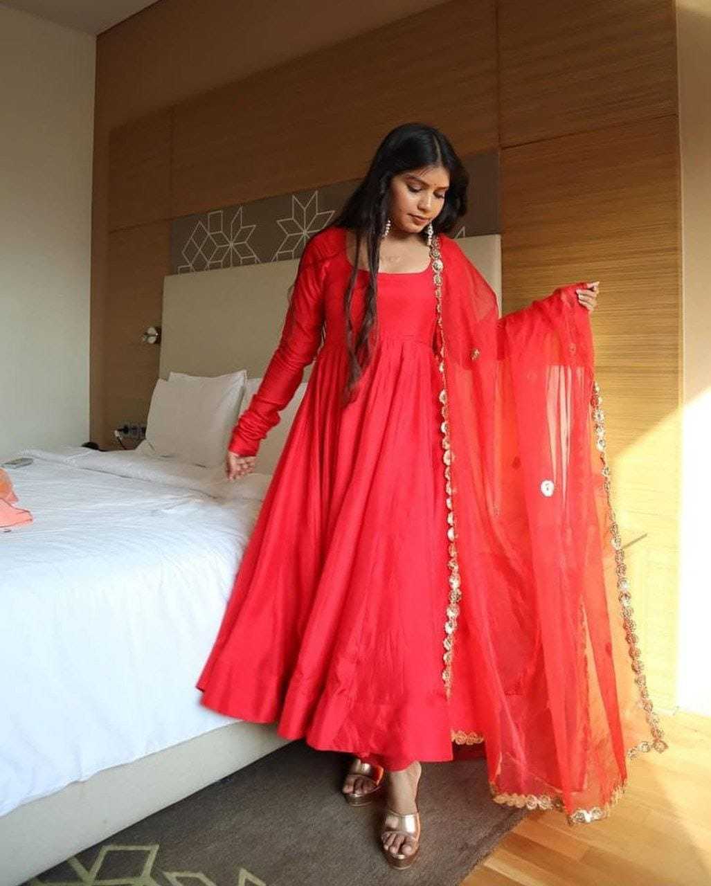 Ynf Georgette RIN157 2110 Gowns Plus Size Collections Wholesale Party Gowns Georgette Gown Red Gown Manufacturer