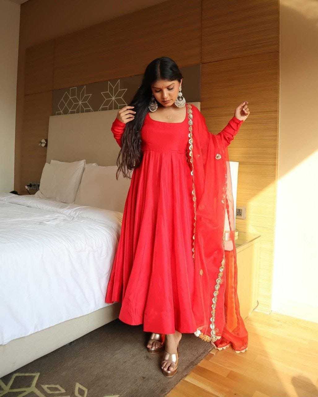 Ynf Georgette RIN157 2110 Gowns Plus Size Collections Wholesale Party Gowns Georgette Gown Red Gown Manufacturer