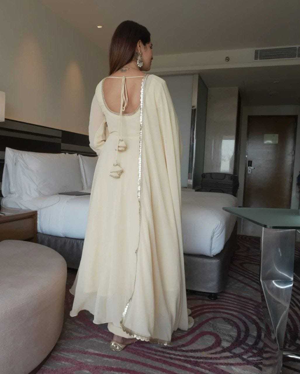 Ynf Georgette RIN157 2111 Gowns Festive Collections Plus Size Collections Wholesale Georgette Gown White Gown Onam Collections Manufacturer