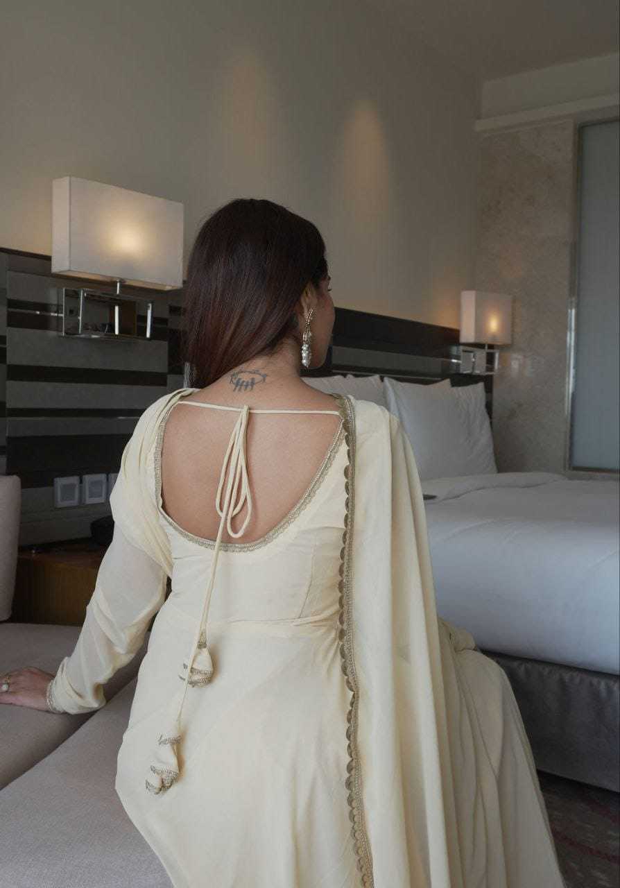 Ynf Georgette RIN157 2111 Gowns Festive Collections Plus Size Collections Wholesale Georgette Gown White Gown Onam Collections Manufacturer