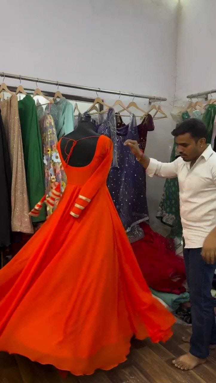 Ynf Georgette RIN157 2119 Gowns Plus Size Collections Wholesale Georgette Gown Wedding Gown Red Gown Manufacturer