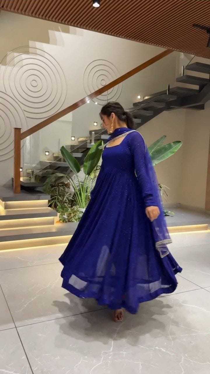 Ynf Georgette RIN157 2125 Gowns Plus Size Collections Wholesale Party Gowns Georgette Gown Blue Gown Manufacturer