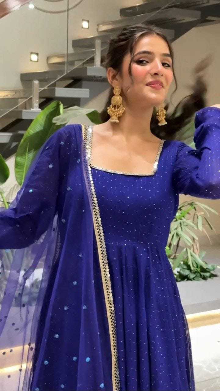 Ynf Georgette RIN157 2125 Gowns Plus Size Collections Wholesale Party Gowns Georgette Gown Blue Gown Manufacturer