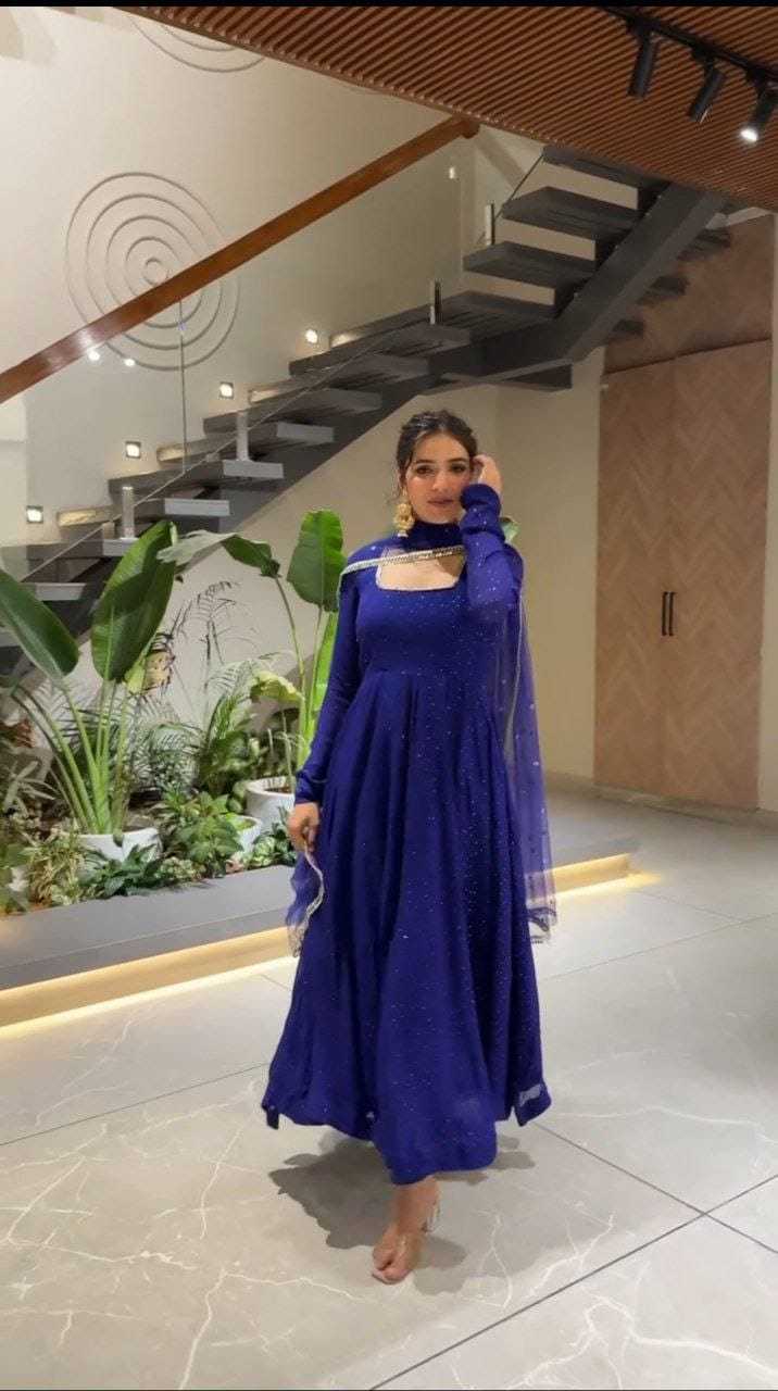 Ynf Georgette RIN157 2125 Gowns Plus Size Collections Wholesale Party Gowns Georgette Gown Blue Gown Manufacturer