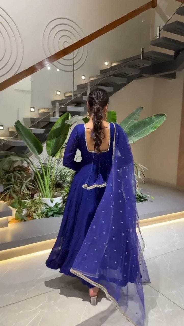 Ynf Georgette RIN157 2125 Gowns Plus Size Collections Wholesale Party Gowns Georgette Gown Blue Gown Manufacturer