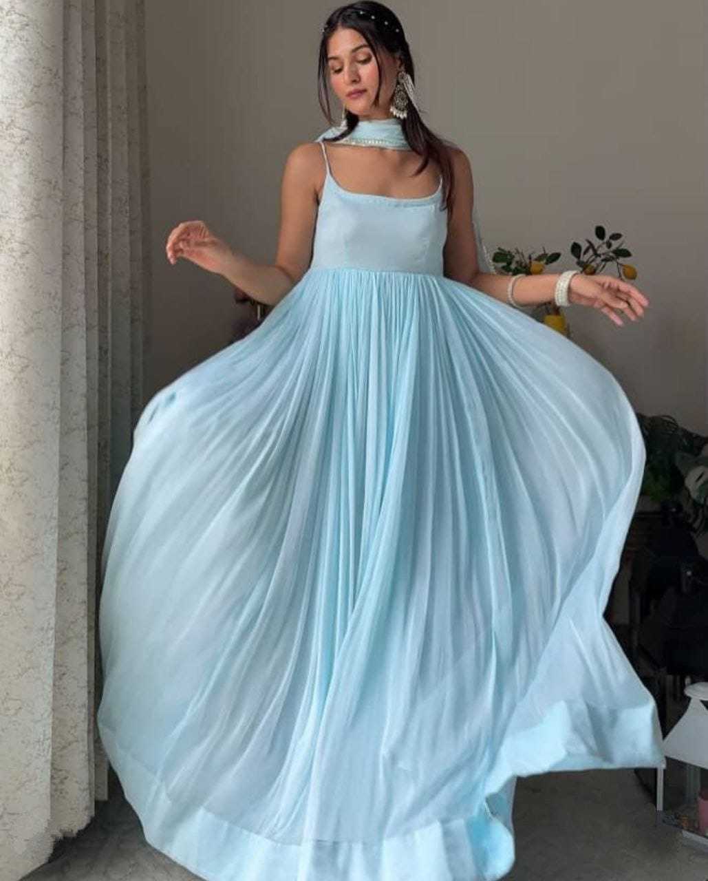 Ynf Georgette RIN157 2130 Gowns Plus Size Collections Wholesale Georgette Gown Designer Gowns Blue Gown Manufacturer