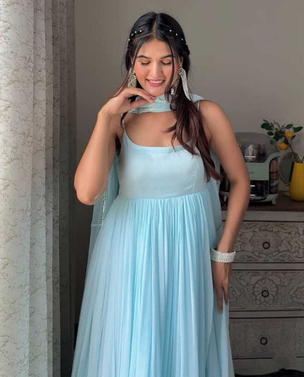 Ynf Georgette RIN157 2130 Gowns Plus Size Collections Wholesale Georgette Gown Designer Gowns Blue Gown Manufacturer
