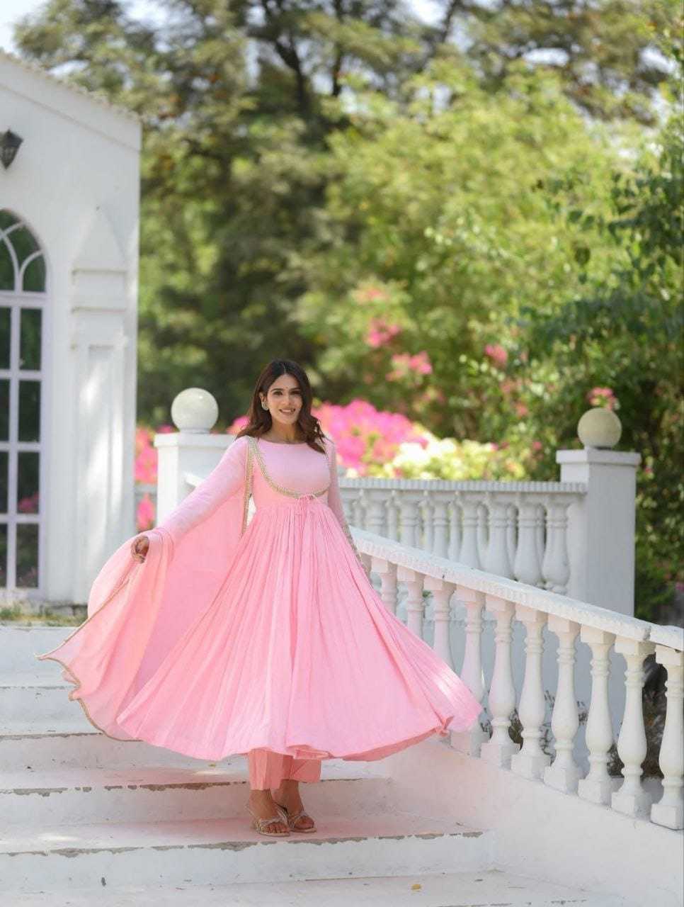 Ynf Georgette RIN157 2131 Gowns Plus Size Collections Wholesale Anarkali Gown Georgette Gown Pink Gown Manufacturer