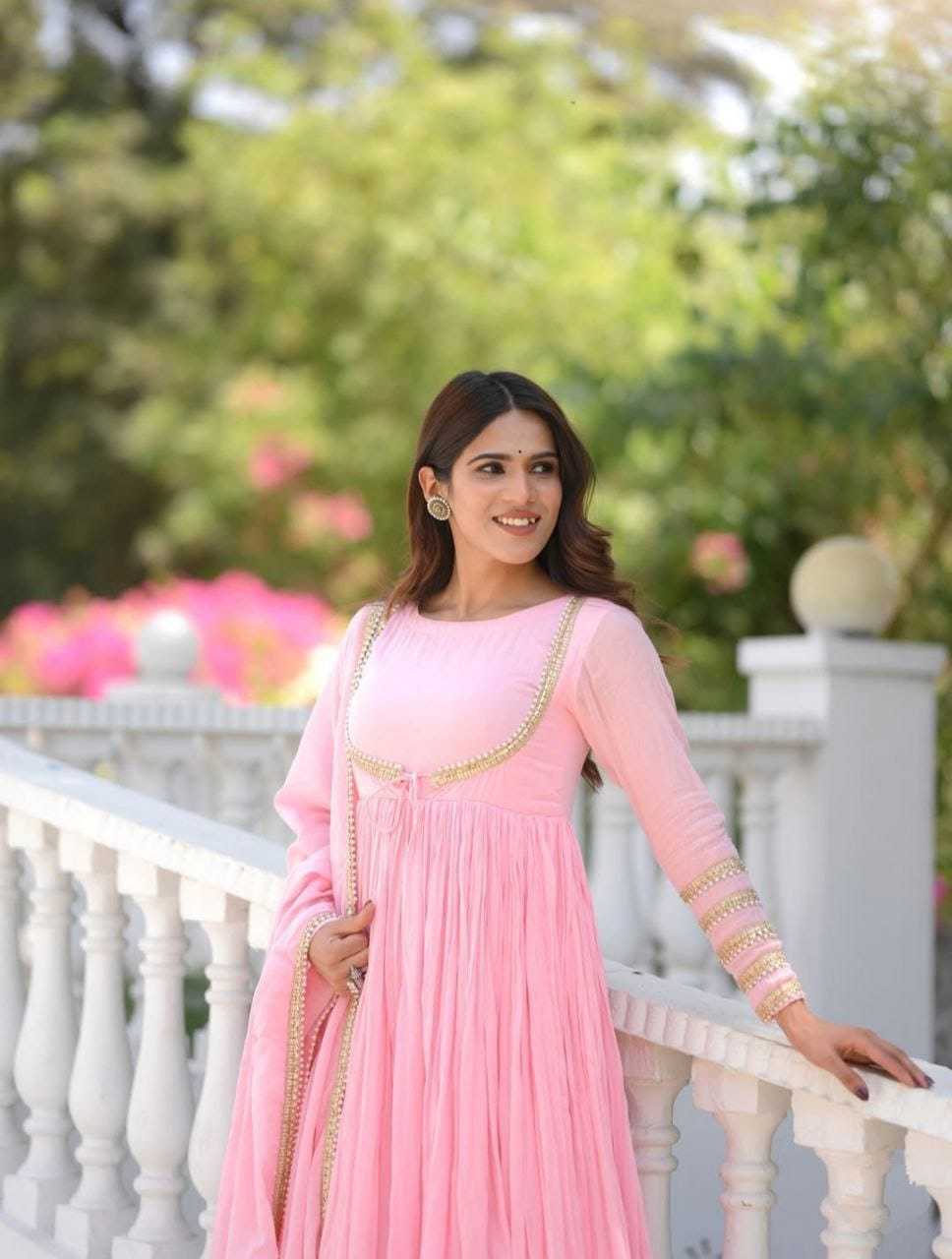 Ynf Georgette RIN157 2131 Gowns Plus Size Collections Wholesale Anarkali Gown Georgette Gown Pink Gown Manufacturer