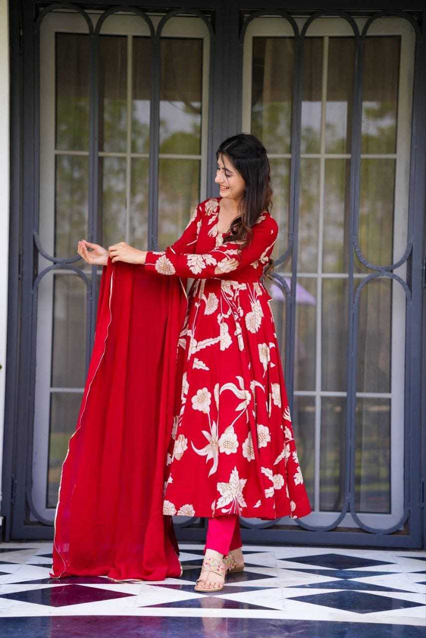 Ynf Georgette RIN157 214 Gowns Plus Size Collections Wholesale Party Gowns Georgette Gown Red Gown Manufacturer