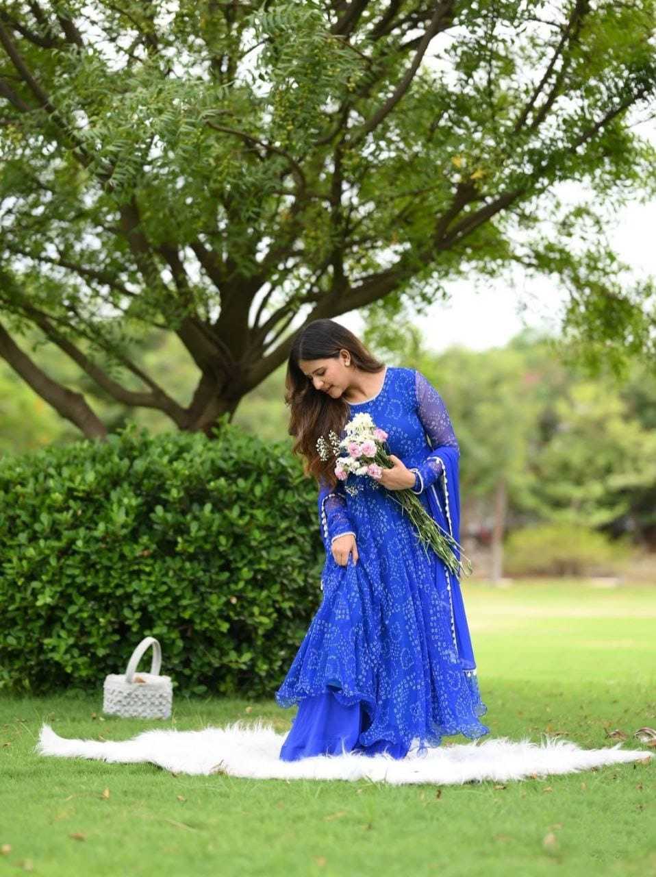 Ynf Georgette RIN157 215 Gowns Plus Size Collections Wholesale Party Gowns Georgette Gown Blue Gown Manufacturer