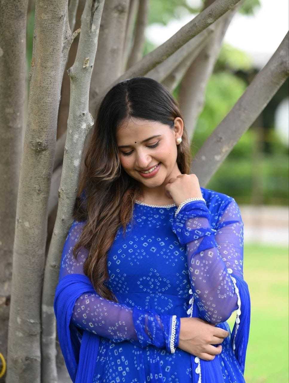Ynf Georgette RIN157 215 Gowns Plus Size Collections Wholesale Party Gowns Georgette Gown Blue Gown Manufacturer