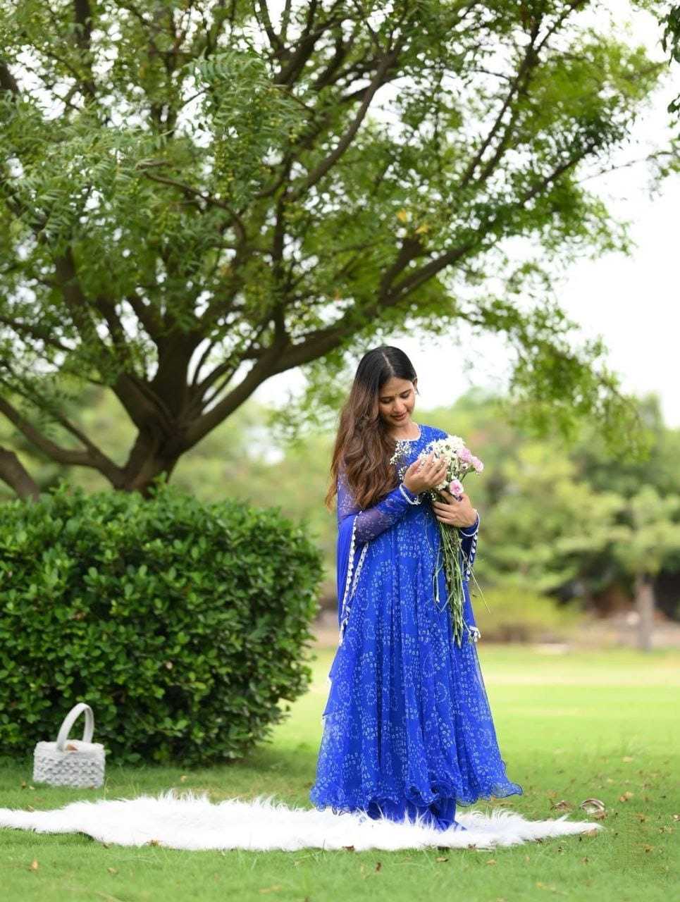 Ynf Georgette RIN157 215 Gowns Plus Size Collections Wholesale Party Gowns Georgette Gown Blue Gown Manufacturer