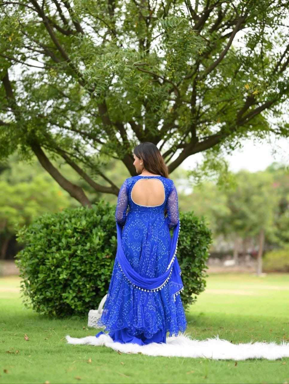 Ynf Georgette RIN157 215 Gowns Plus Size Collections Wholesale Party Gowns Georgette Gown Blue Gown Manufacturer