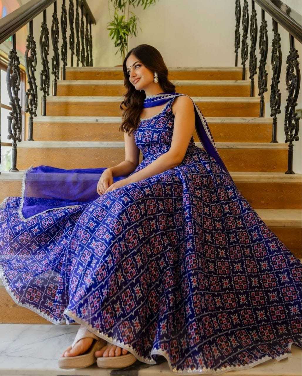 Ynf Georgette RIN157 217 Gowns Plus Size Collections Wholesale Party Gowns Georgette Gown Blue Gown Manufacturer