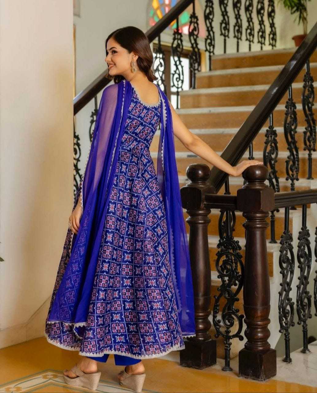Ynf Georgette RIN157 217 Gowns Plus Size Collections Wholesale Party Gowns Georgette Gown Blue Gown Manufacturer
