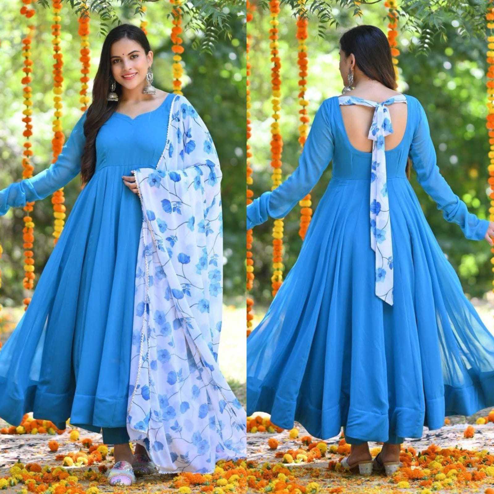 Ynf Georgette RIN157 219 Gowns Plus Size Collections Wholesale Party Gowns Georgette Gown Blue Gown Manufacturer