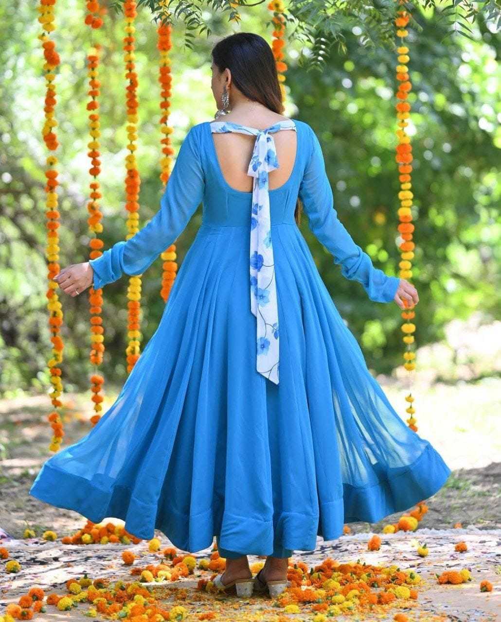 Ynf Georgette RIN157 219 Gowns Plus Size Collections Wholesale Party Gowns Georgette Gown Blue Gown Manufacturer