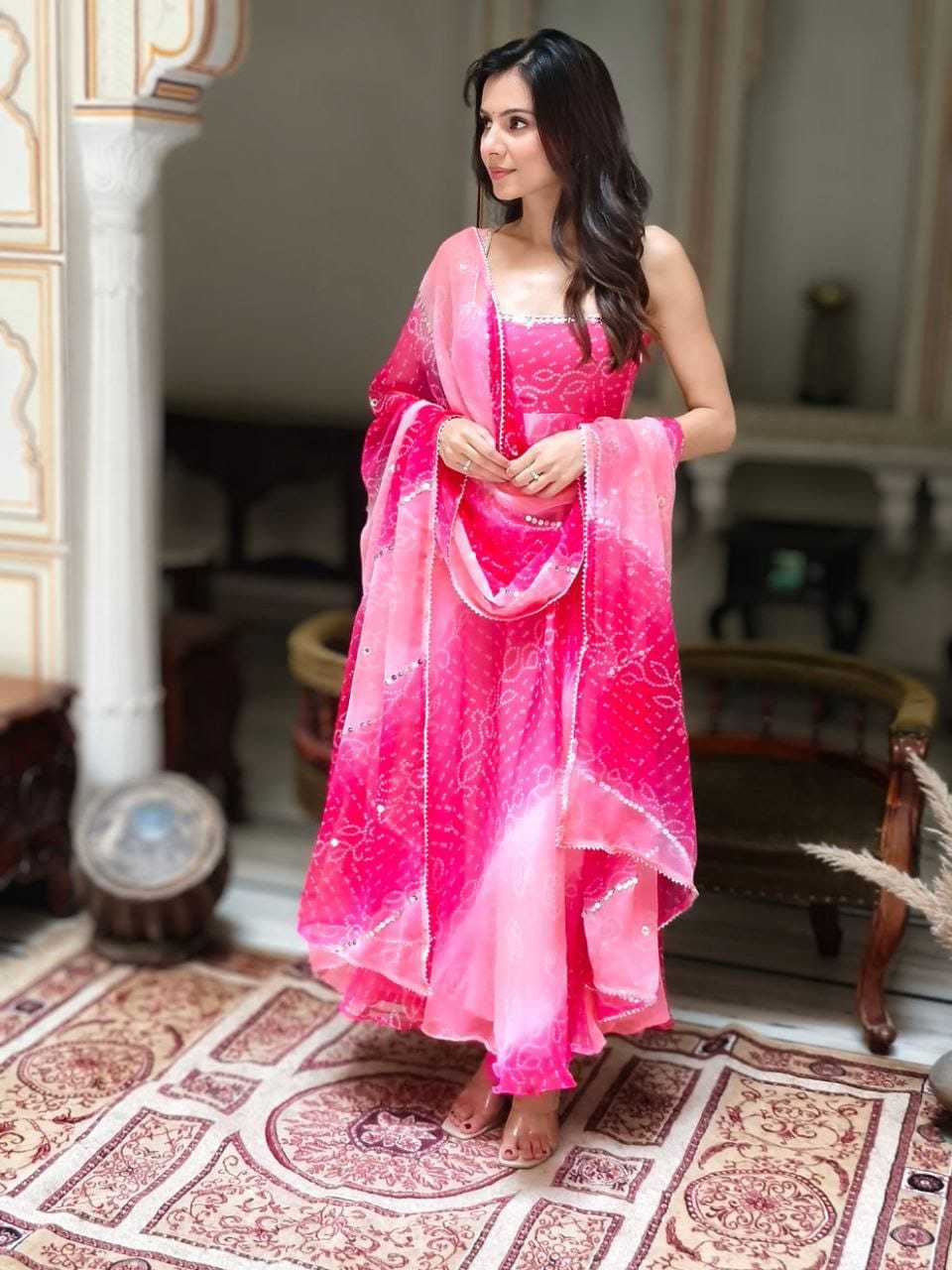 Ynf Georgette RIN157 223 Gowns Plus Size Collections Wholesale Georgette Gown Gown With Dupatta Pink Gown Manufacturer