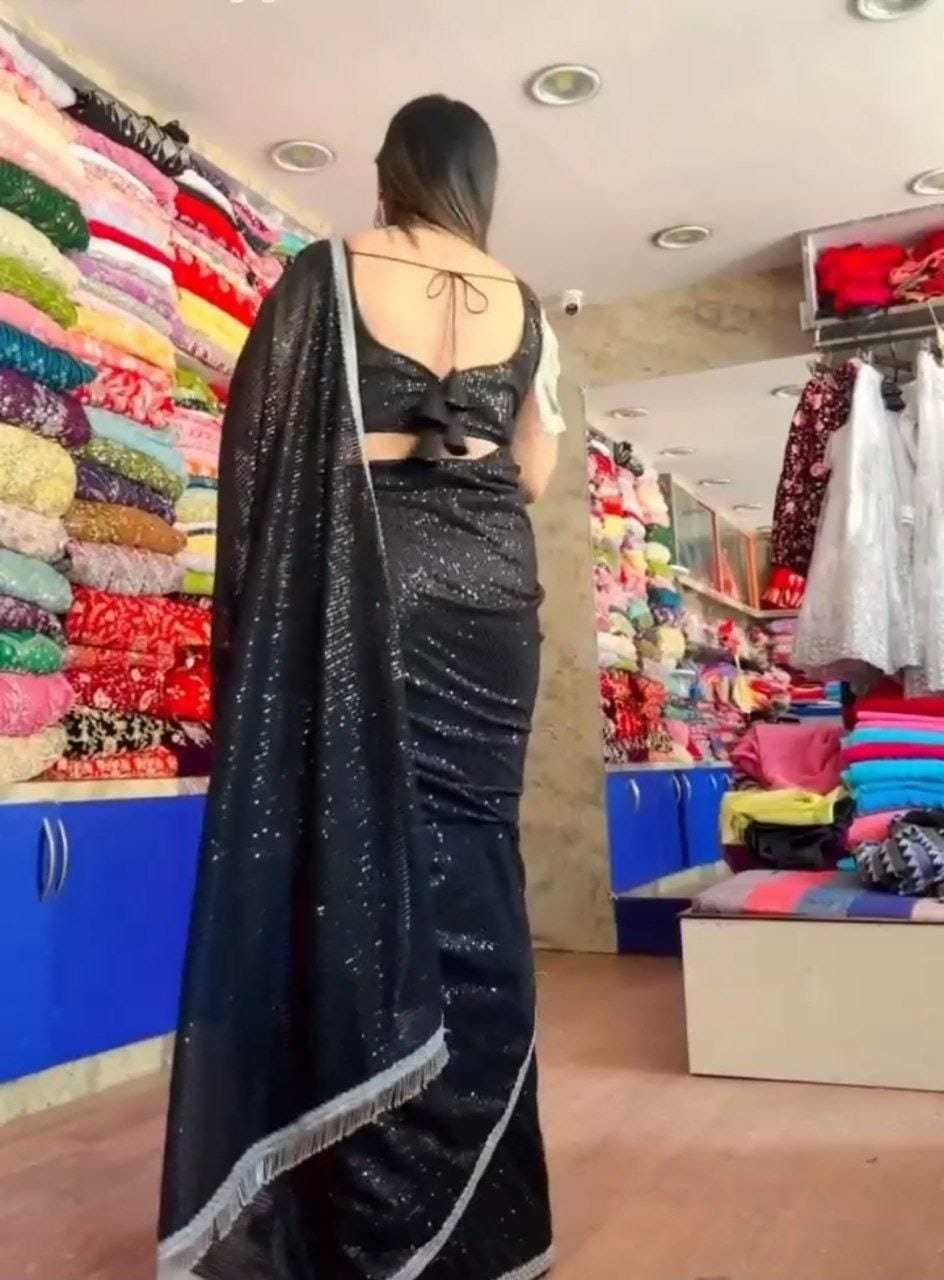 Ynf Georgette RIN157 242 Sarees Wholesale Georgette Sarees Sequin Sarees Black Sarees Manufacturer