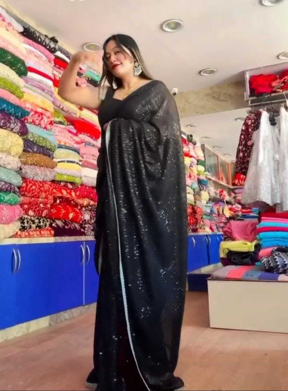 Ynf Georgette RIN157 242 Sarees Wholesale Georgette Sarees Sequin Sarees Black Sarees Manufacturer