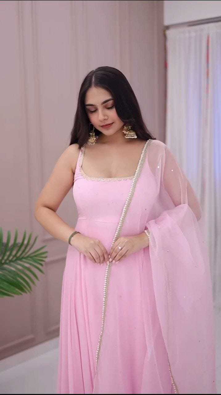 Ynf Georgette RIN157 3086 Gowns Plus Size Collections Wholesale Fancy Gowns Georgette Gown Pink Gown Manufacturer