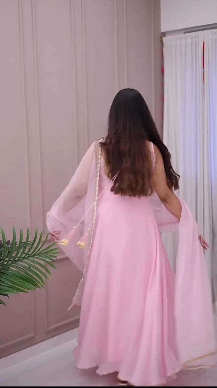 Ynf Georgette RIN157 3086 Gowns Plus Size Collections Wholesale Fancy Gowns Georgette Gown Pink Gown Manufacturer