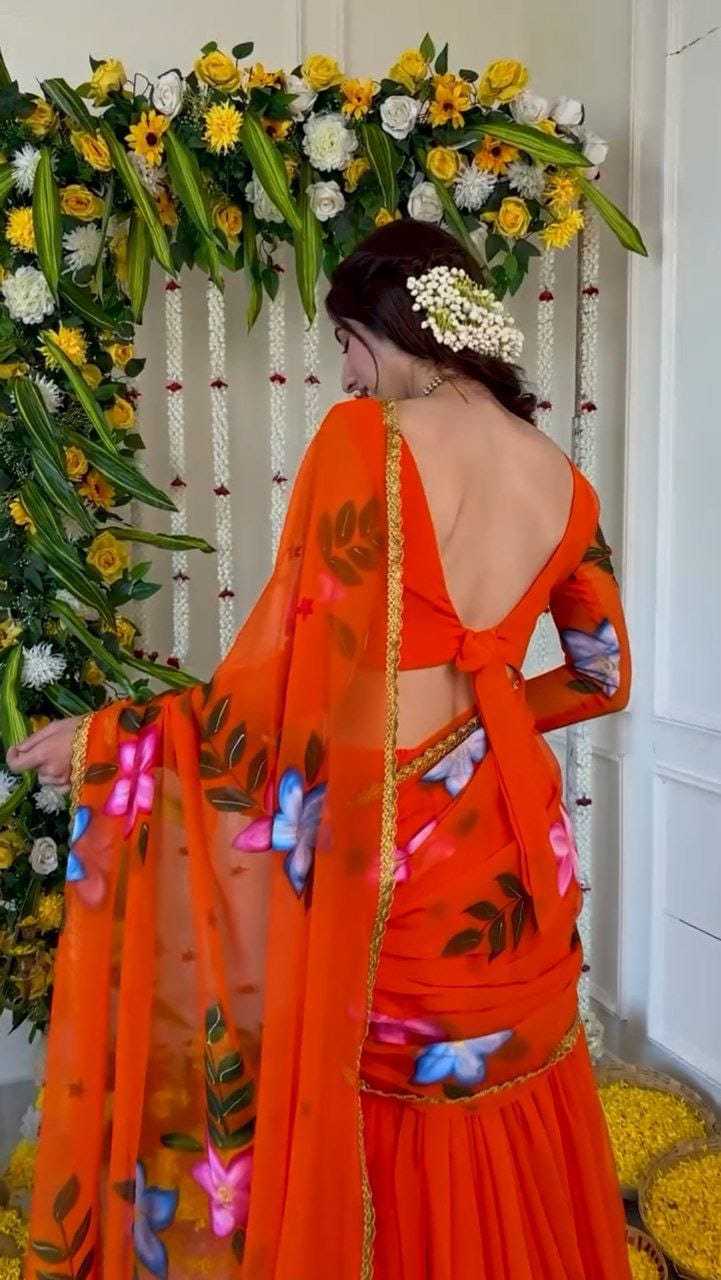 Ynf Georgette RIN157 PBS24 Sarees Plus Size Collections Wholesale Ready To Wear Sarees Georgette Sarees Red Sarees Manufacturer