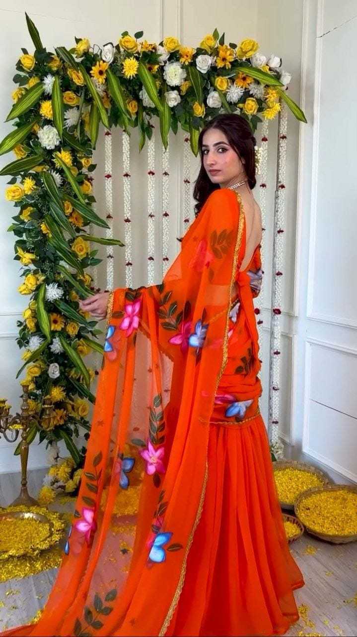 Ynf Georgette RIN157 PBS24 Sarees Plus Size Collections Wholesale Ready To Wear Sarees Georgette Sarees Red Sarees Manufacturer