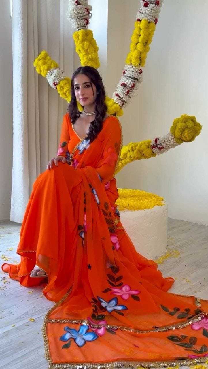 Ynf Georgette RIN157 PBS24 Sarees Plus Size Collections Wholesale Ready To Wear Sarees Georgette Sarees Red Sarees Manufacturer