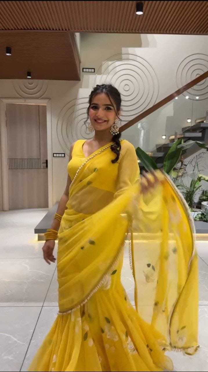 Ynf Georgette RIN157 PBS25 Sarees Lehengas Plus Size Collections Wholesale Lehenga Sarees Georgette Lehenga Yellow Lehenga Manufacturer