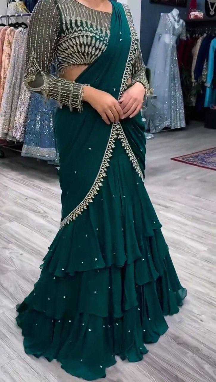 Ynf Georgette RIN162 6491 Sarees Wholesale Party Wear Sarees Lehenga Sarees Ruffle Sarees Manufacturer