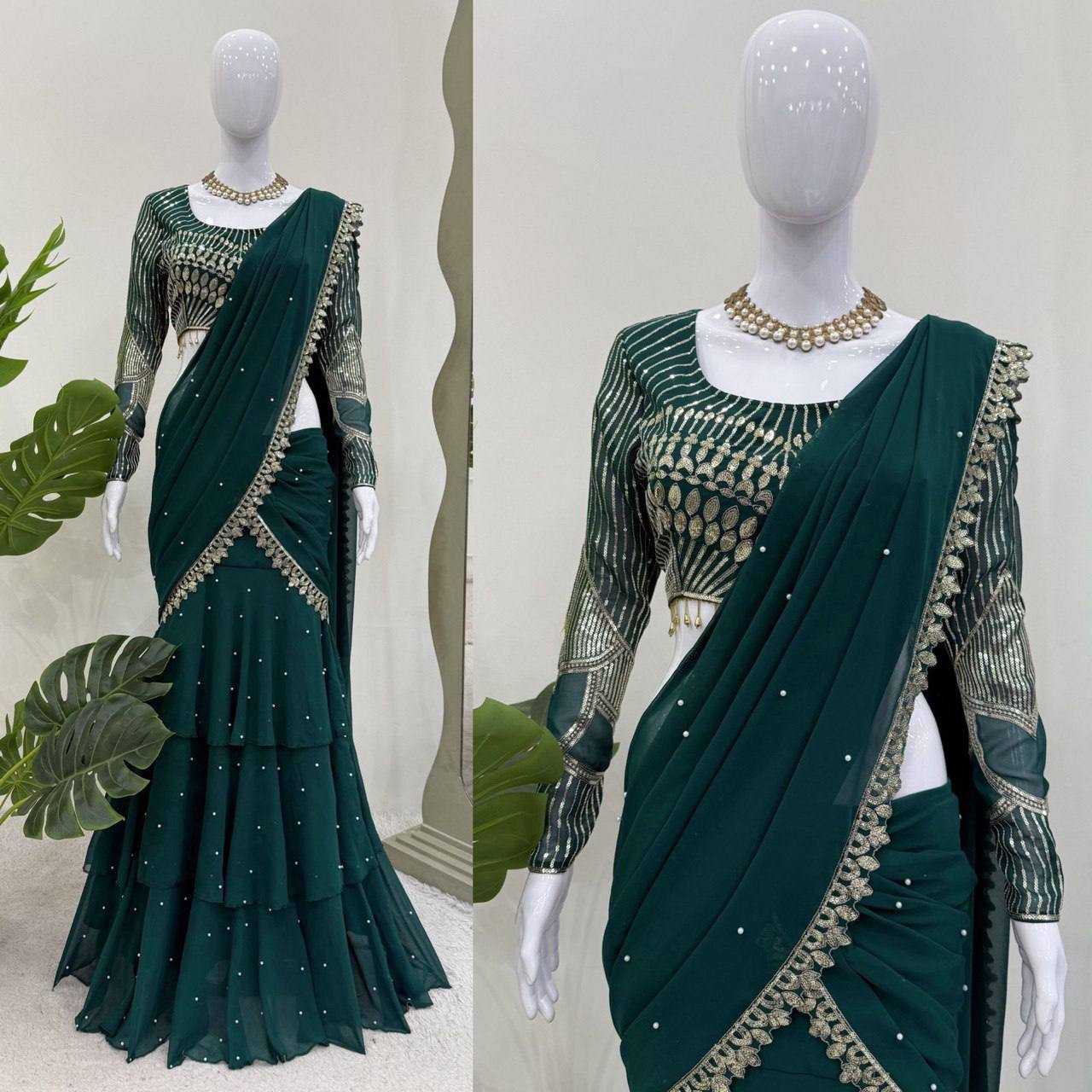 Ynf Georgette RIN162 6491 Sarees Wholesale Party Wear Sarees Lehenga Sarees Ruffle Sarees Manufacturer