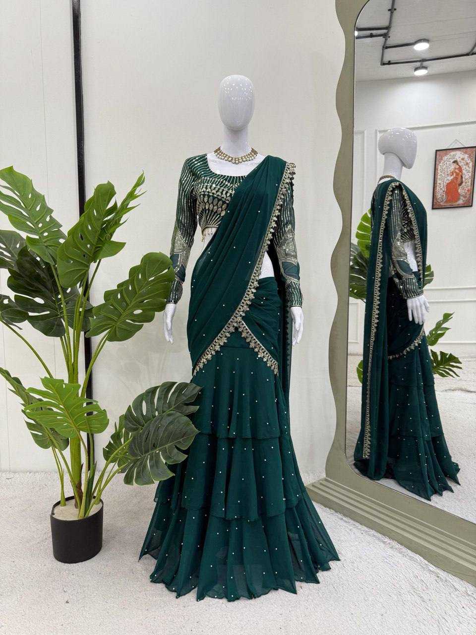 Ynf Georgette RIN162 6491 Sarees Wholesale Party Wear Sarees Lehenga Sarees Ruffle Sarees Manufacturer