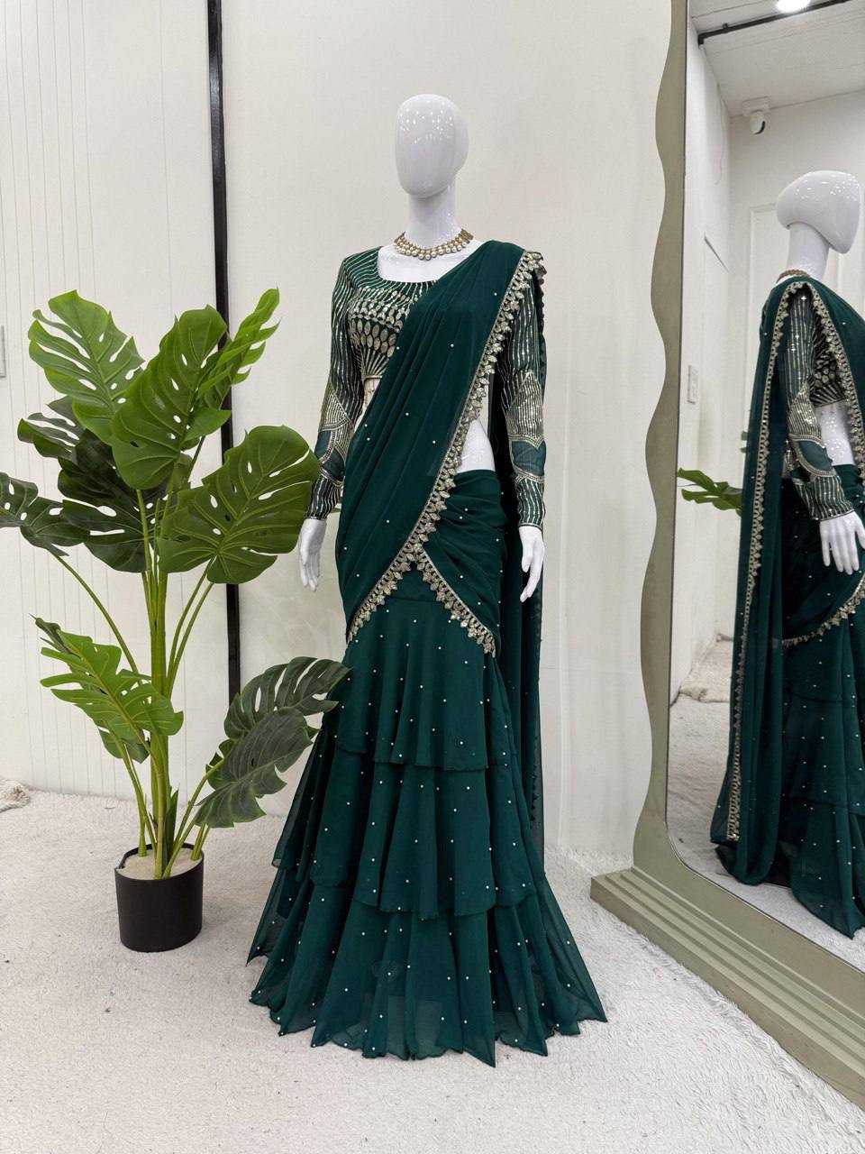 Ynf Georgette RIN162 6491 Sarees Wholesale Party Wear Sarees Lehenga Sarees Ruffle Sarees Manufacturer
