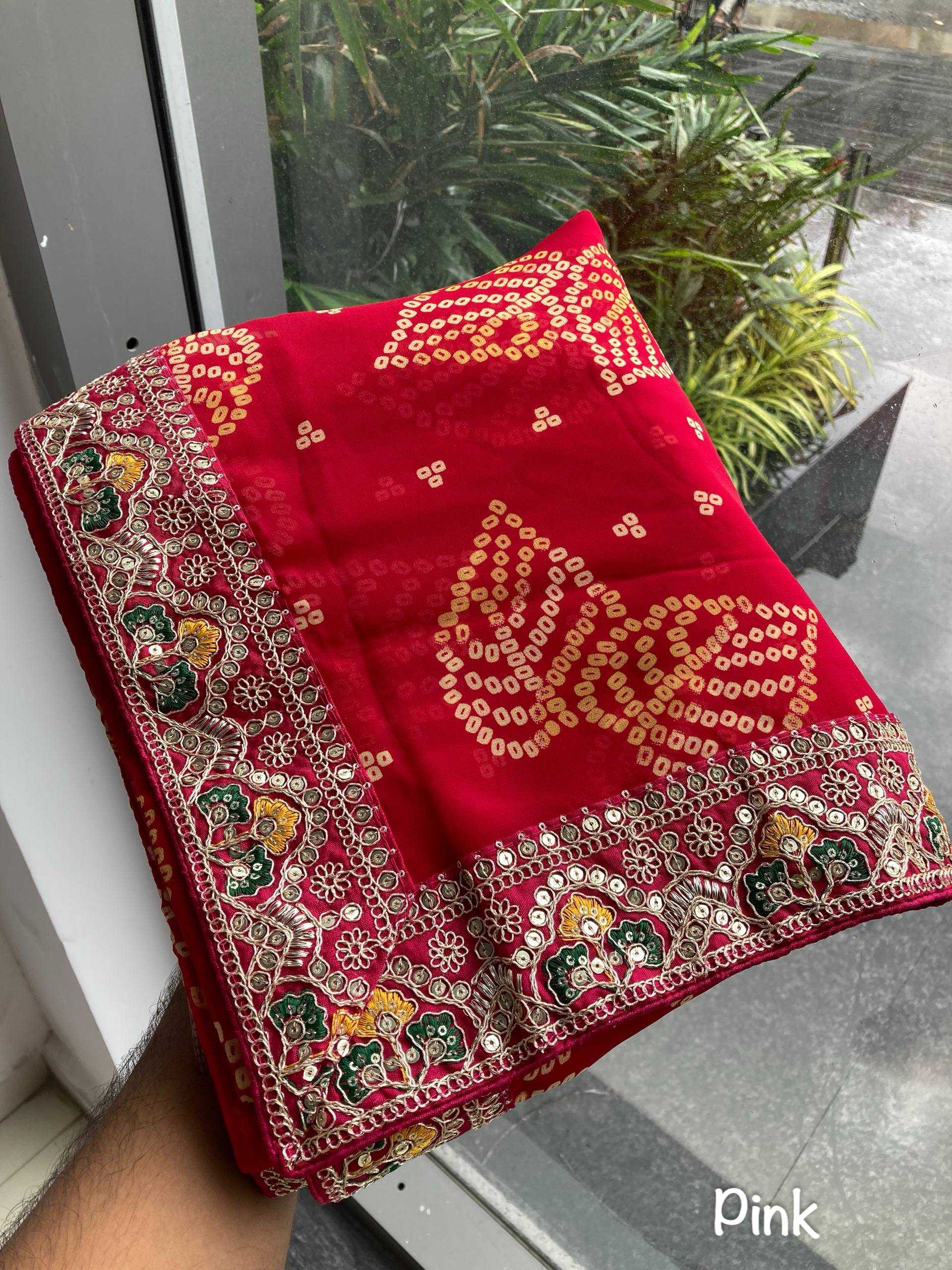 Ynf Georgette RIN188 Pan Patta Sarees Wholesale Party Wear Sarees Fancy Sarees Rajasthani Sarees Bandhani Sarees Manufacturer