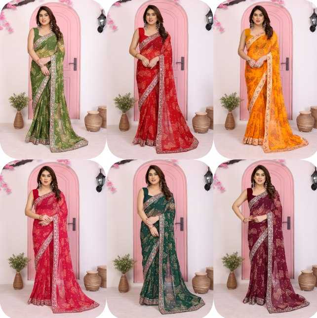 Ynf Georgette RIN188 Pan Patta Sarees Wholesale Party Wear Sarees Fancy Sarees Rajasthani Sarees Bandhani Sarees Manufacturer
