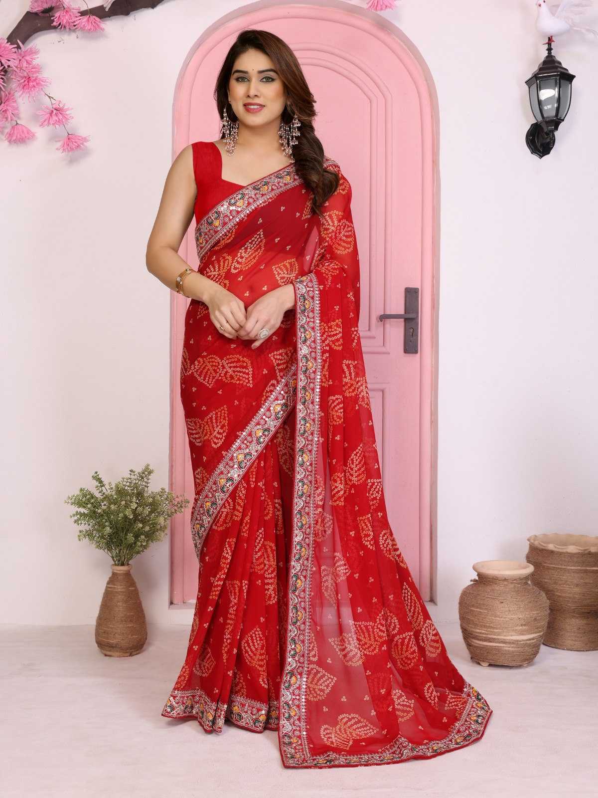 Ynf Georgette RIN188 Pan Patta Sarees Wholesale Party Wear Sarees Fancy Sarees Rajasthani Sarees Bandhani Sarees Manufacturer