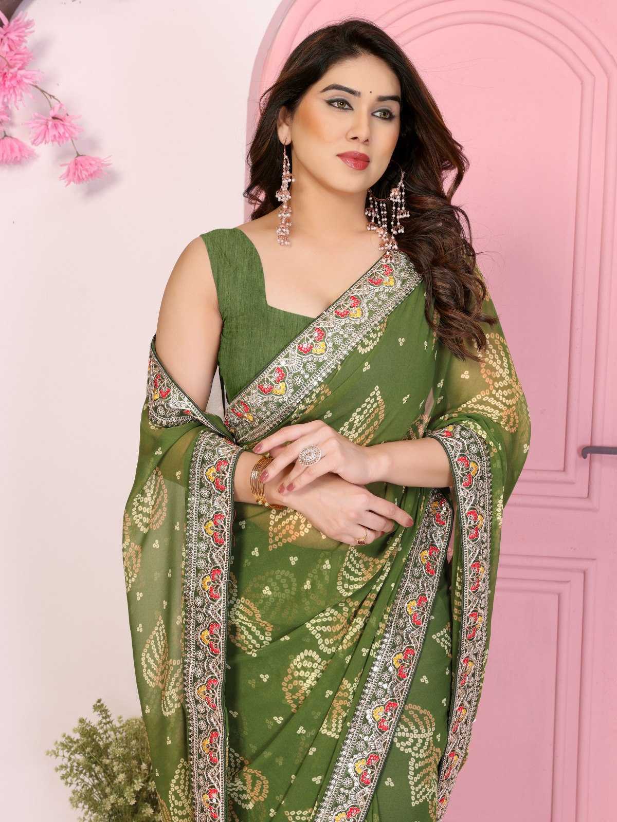 Ynf Georgette RIN188 Pan Patta Sarees Wholesale Party Wear Sarees Fancy Sarees Rajasthani Sarees Bandhani Sarees Manufacturer