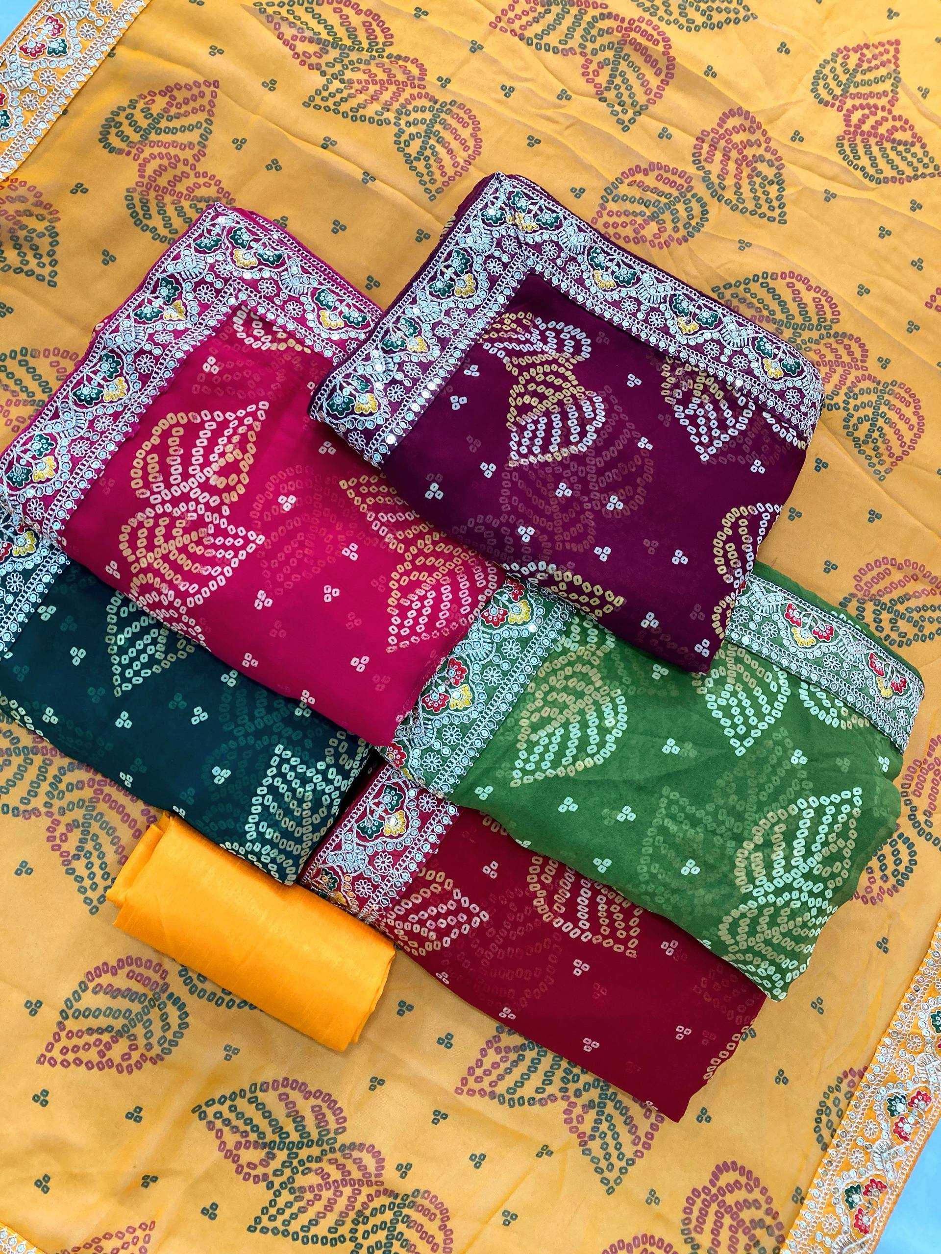 Ynf Georgette RIN188 Pan Patta Sarees Wholesale Party Wear Sarees Fancy Sarees Rajasthani Sarees Bandhani Sarees Manufacturer